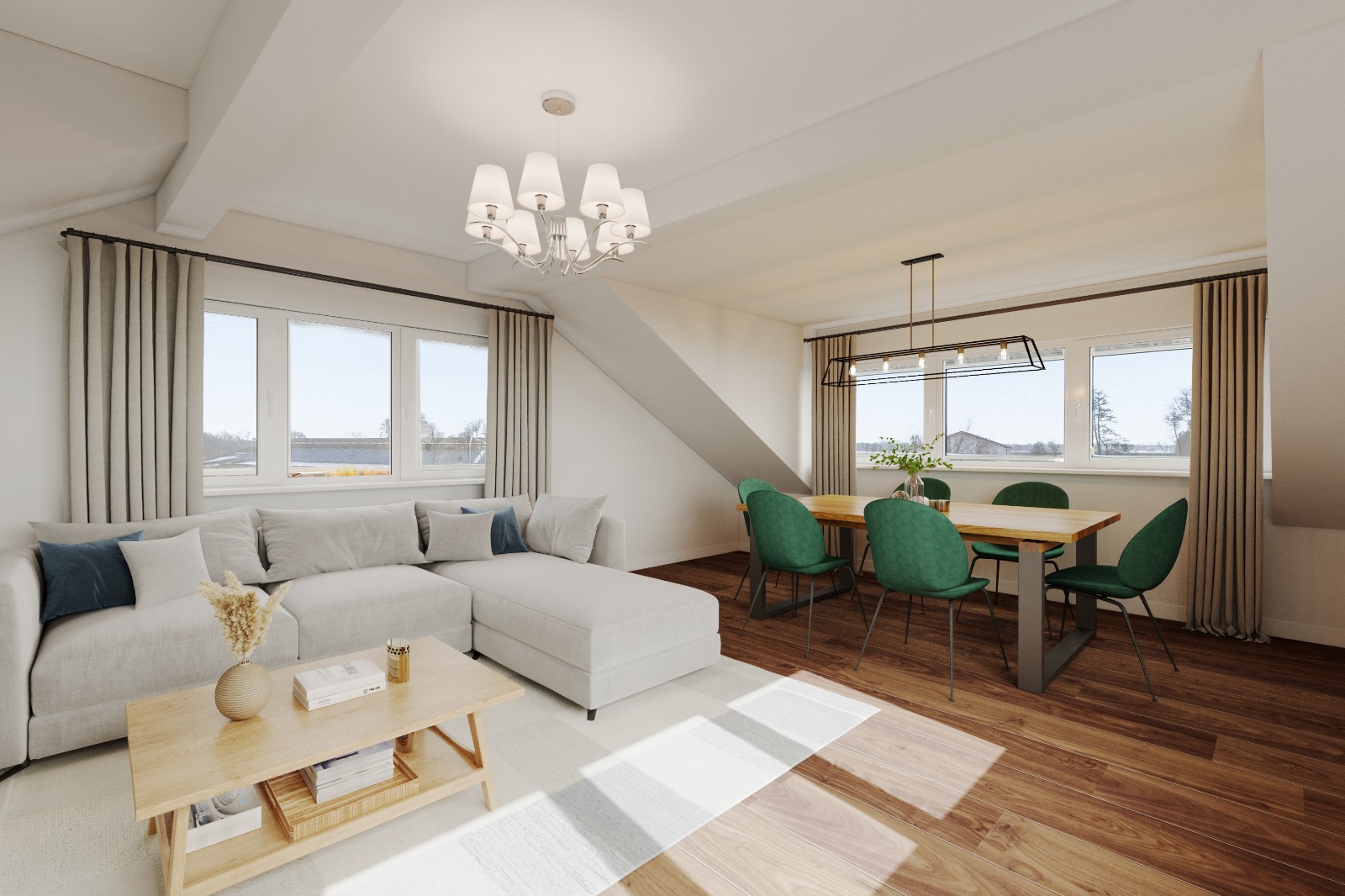 Wohnzimmer mit Essbereich nach Virtual Staging