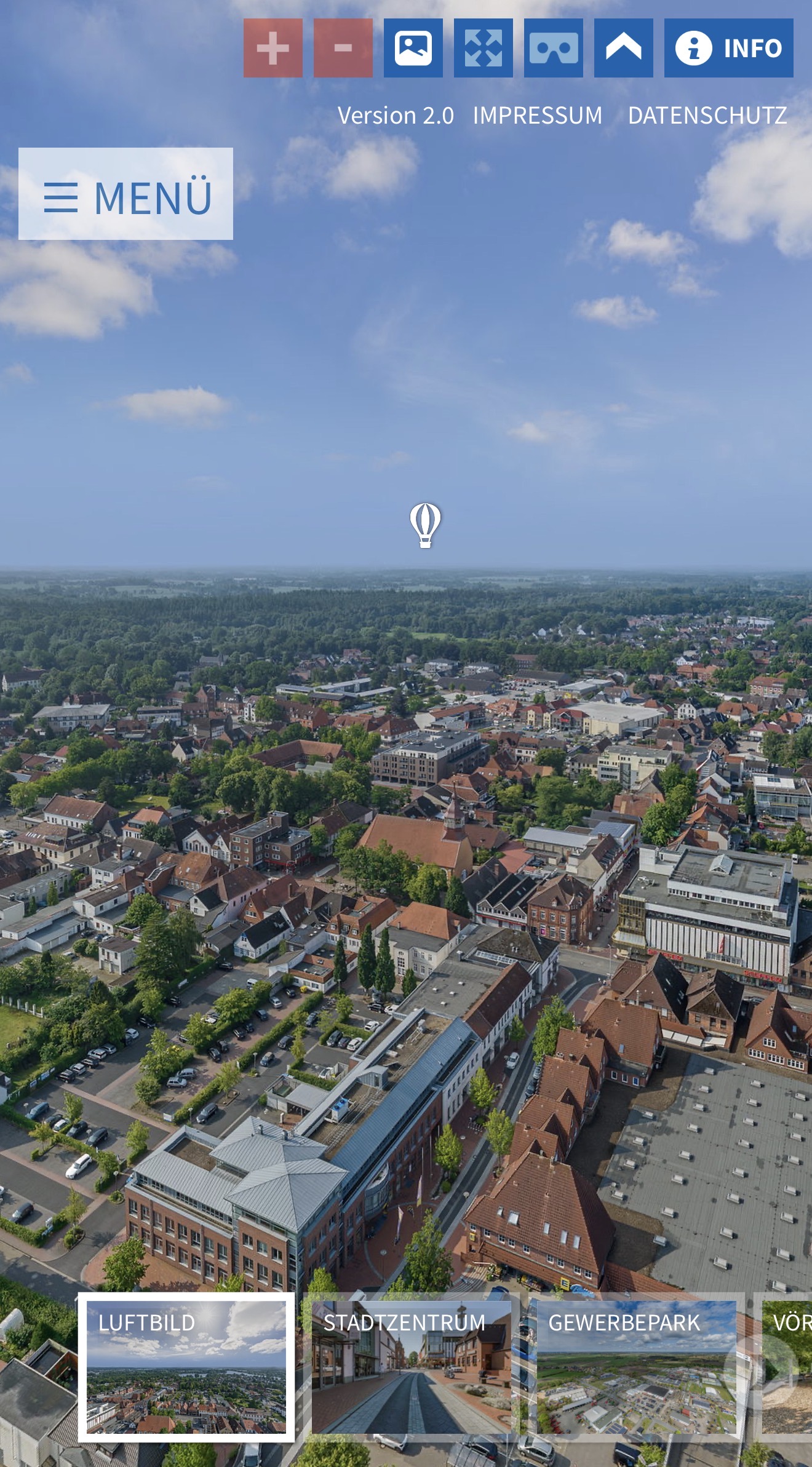 Bremervörde 360 – Luftbild-Ansicht des Stadtzentrums mit Navigationsleiste