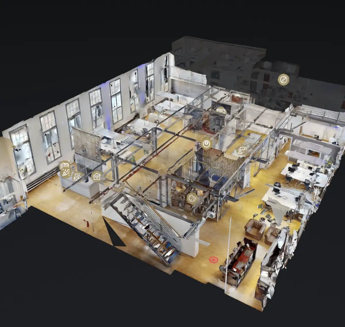 Thunderbolt Collectiv Berlin – Matterport 3D Dollhouse-Ansicht des Coworking Space
