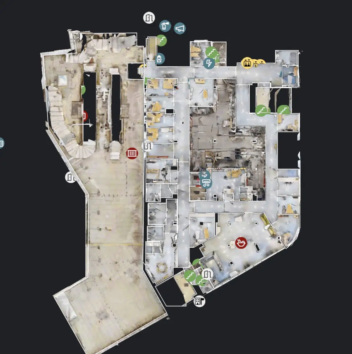 Grundriss mit Infopoints einer Gewerbeimmobilie