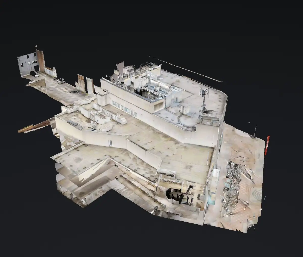 3D-Außenansicht einer Gewerbeimmobilie von oben