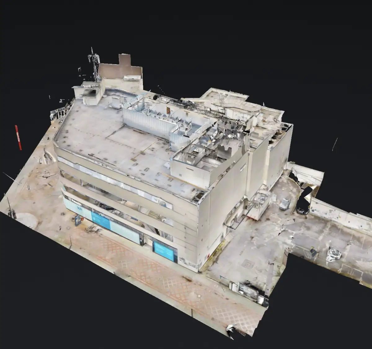 3D-Außenansicht einer Gewerbeimmobilie – Fassade seitlich