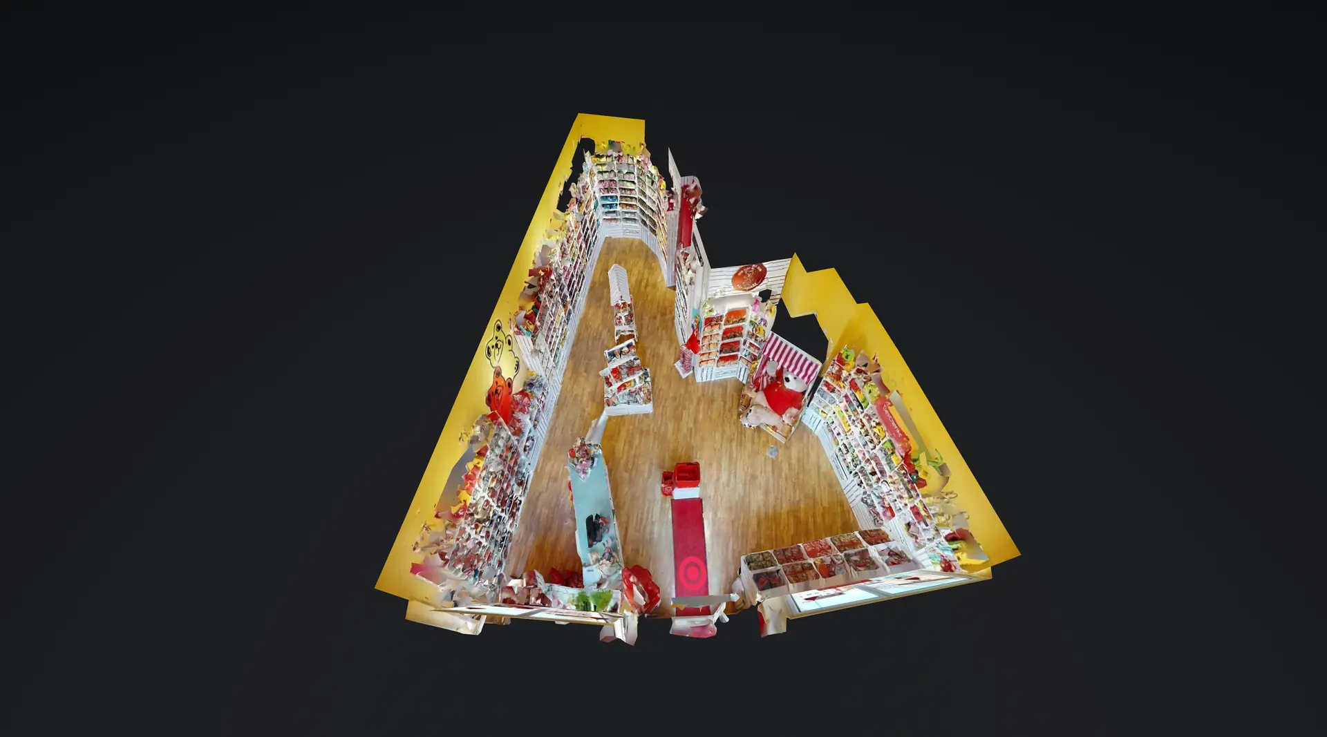 Bären-Treff Eckernförde mit farbenfrohen Süßwarenregalen im Matterport-Rundgang – Ansicht 3