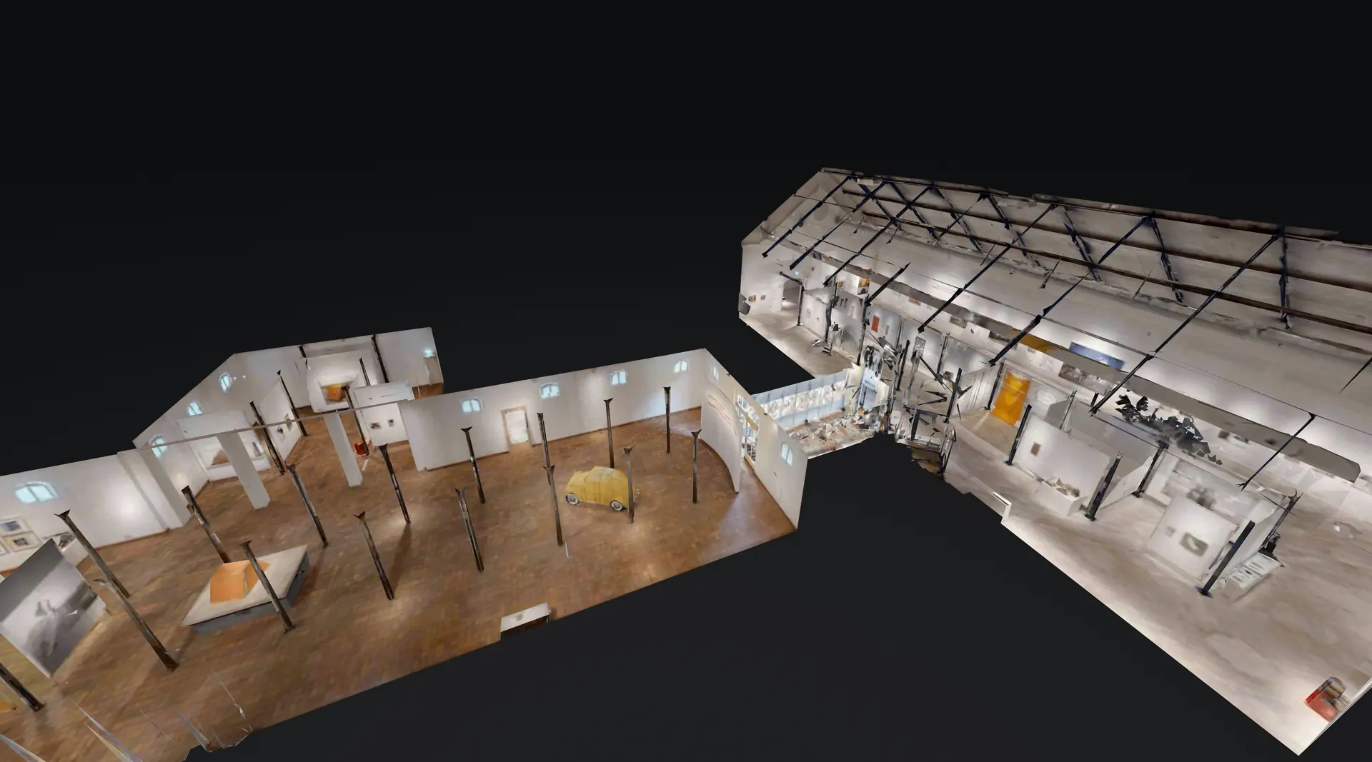 Abstrahierte Dollhouse-Perspektive der Christo-und-Jeanne-Claude-Ausstellung auf Schloss Gottorf – Ansicht 3