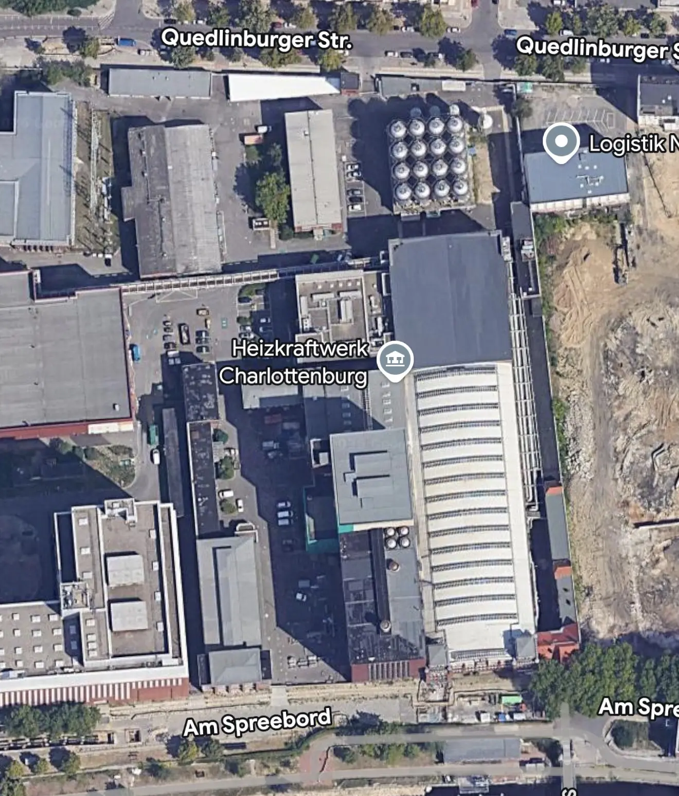 Google-Maps-Satellitenansicht des dokumentierten Anlagenbereichs am Heizkraftwerk Charlottenburg