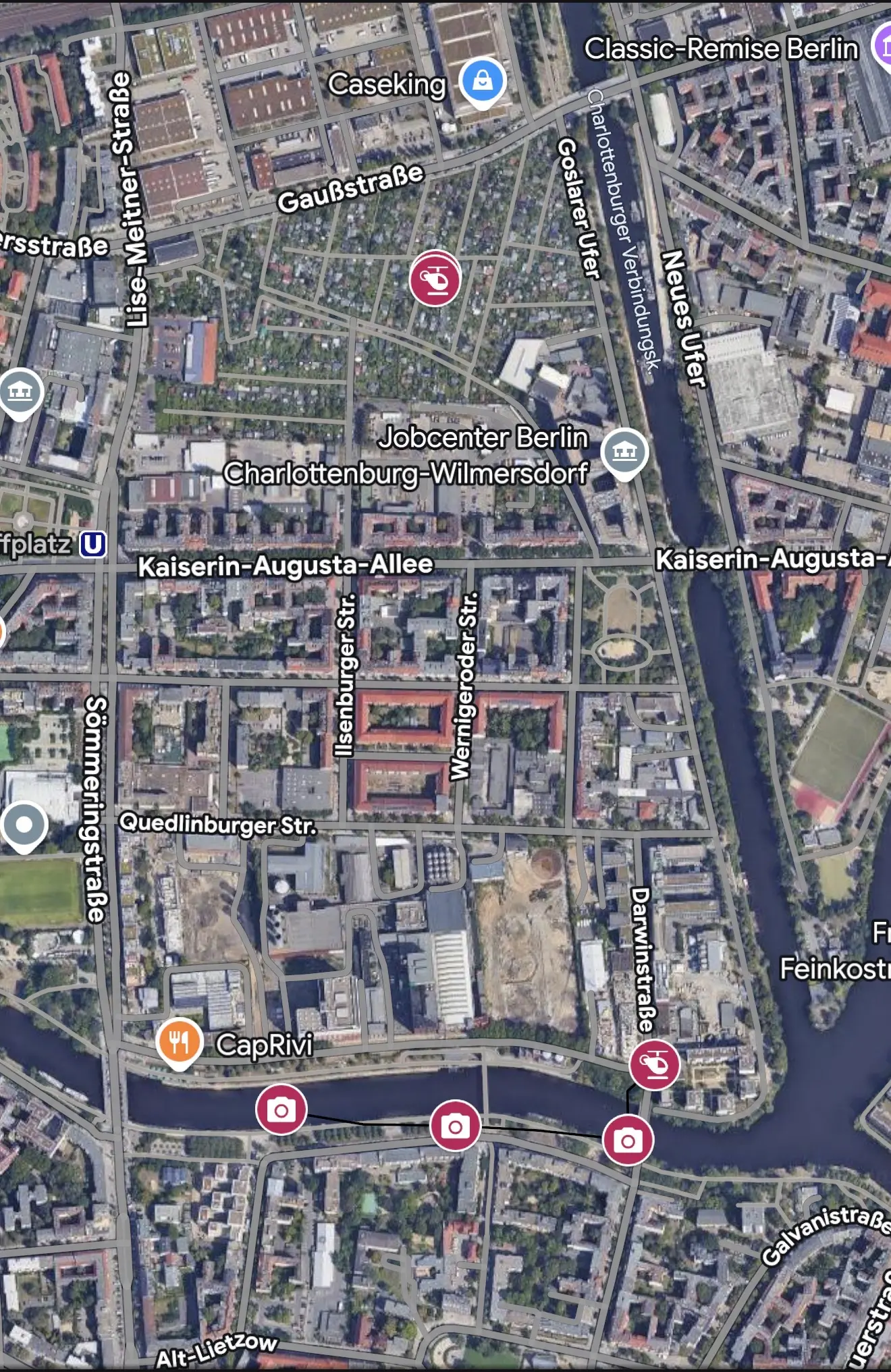 Google-Maps-Kartenansicht zur Lage des Heizkraftwerks Charlottenburg im Berliner Stadtgebiet