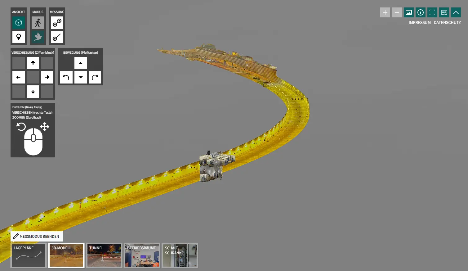 Nahansicht des registrierten 3D-Modells des Hemelingener Tunnels mit angebundenem Technikbereich