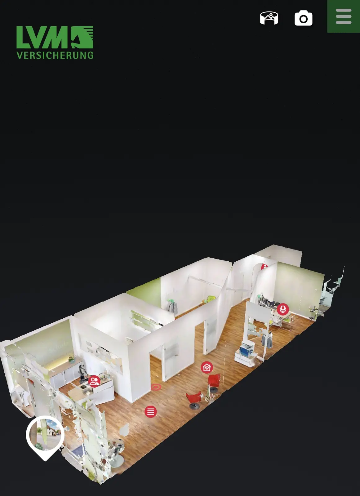 Dollhouse-Ansicht der LVM-Versicherungsagentur Timo Sender