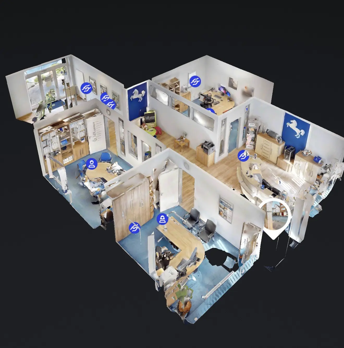 Räumliche Dollhouse-Perspektive der mittelgroßen VGH-Filiale