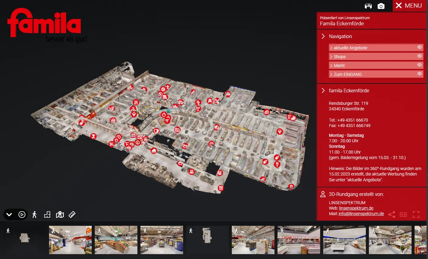 3D-Modell des zusammenhängend erfassten famila-Markts Eckernförde