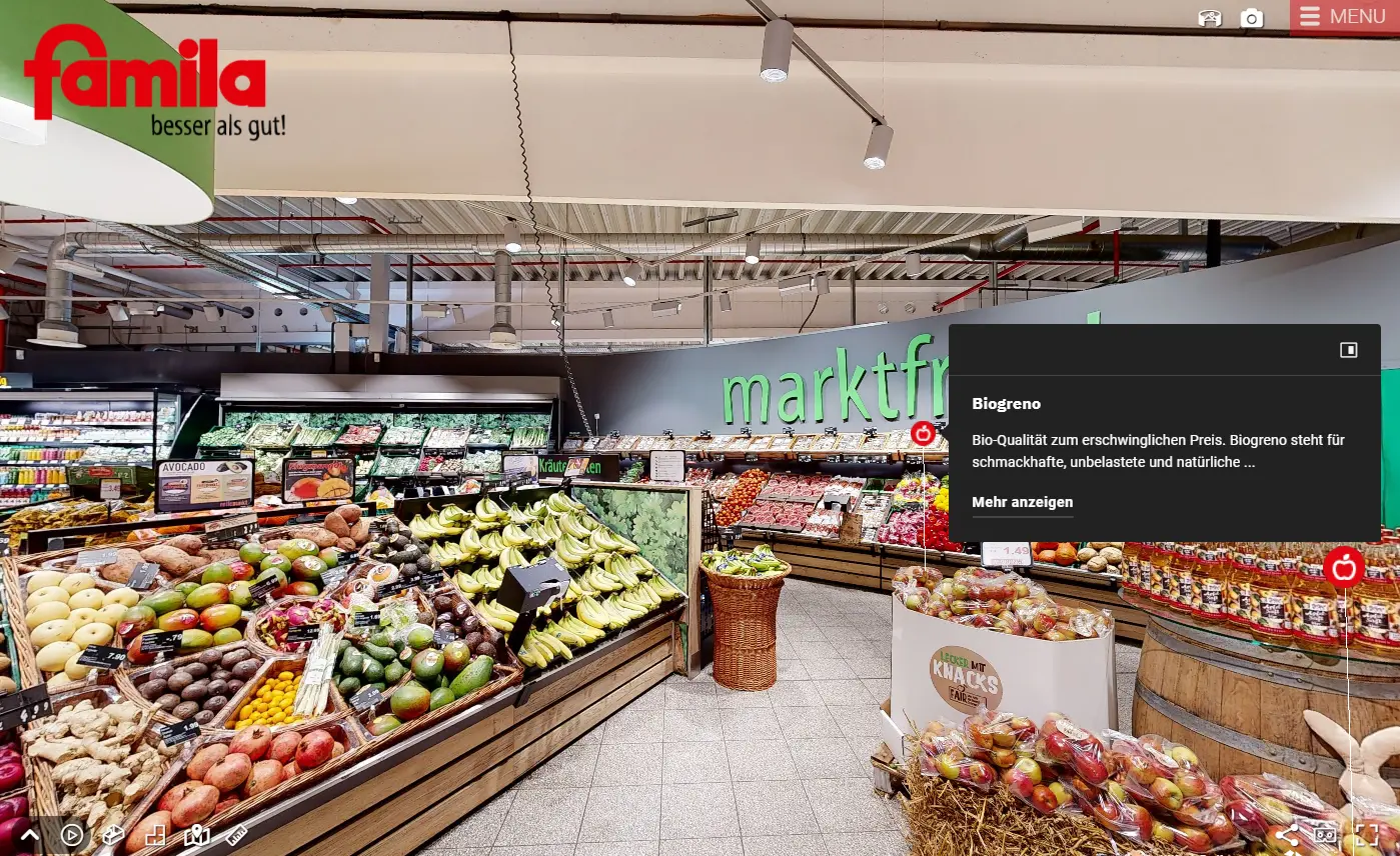 Frischebereich mit räumlich zugeordnetem Informationspunkt im famila-Markt