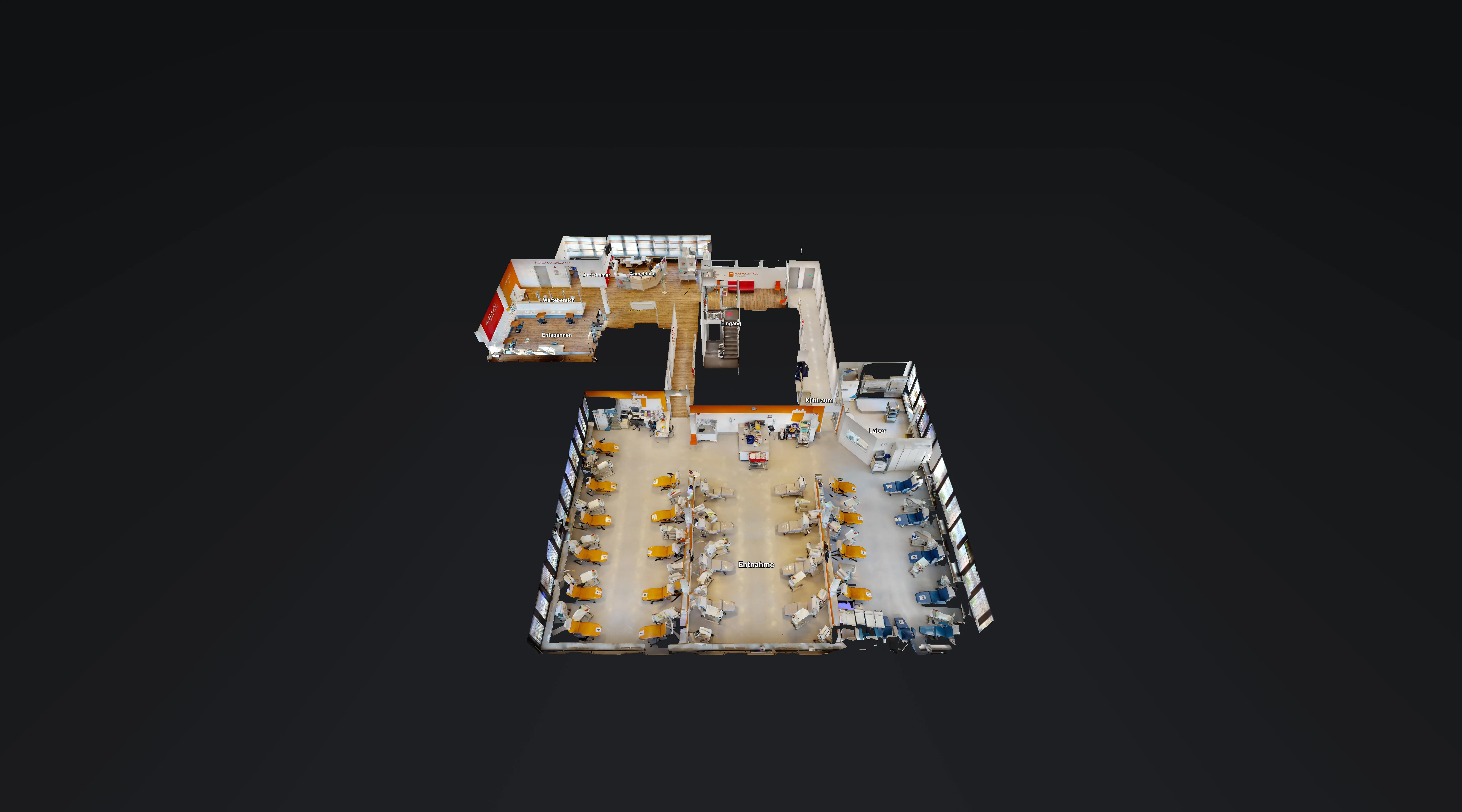 Plasmaspendezentrum Würzburg – Matterport Dollhouse Ansicht