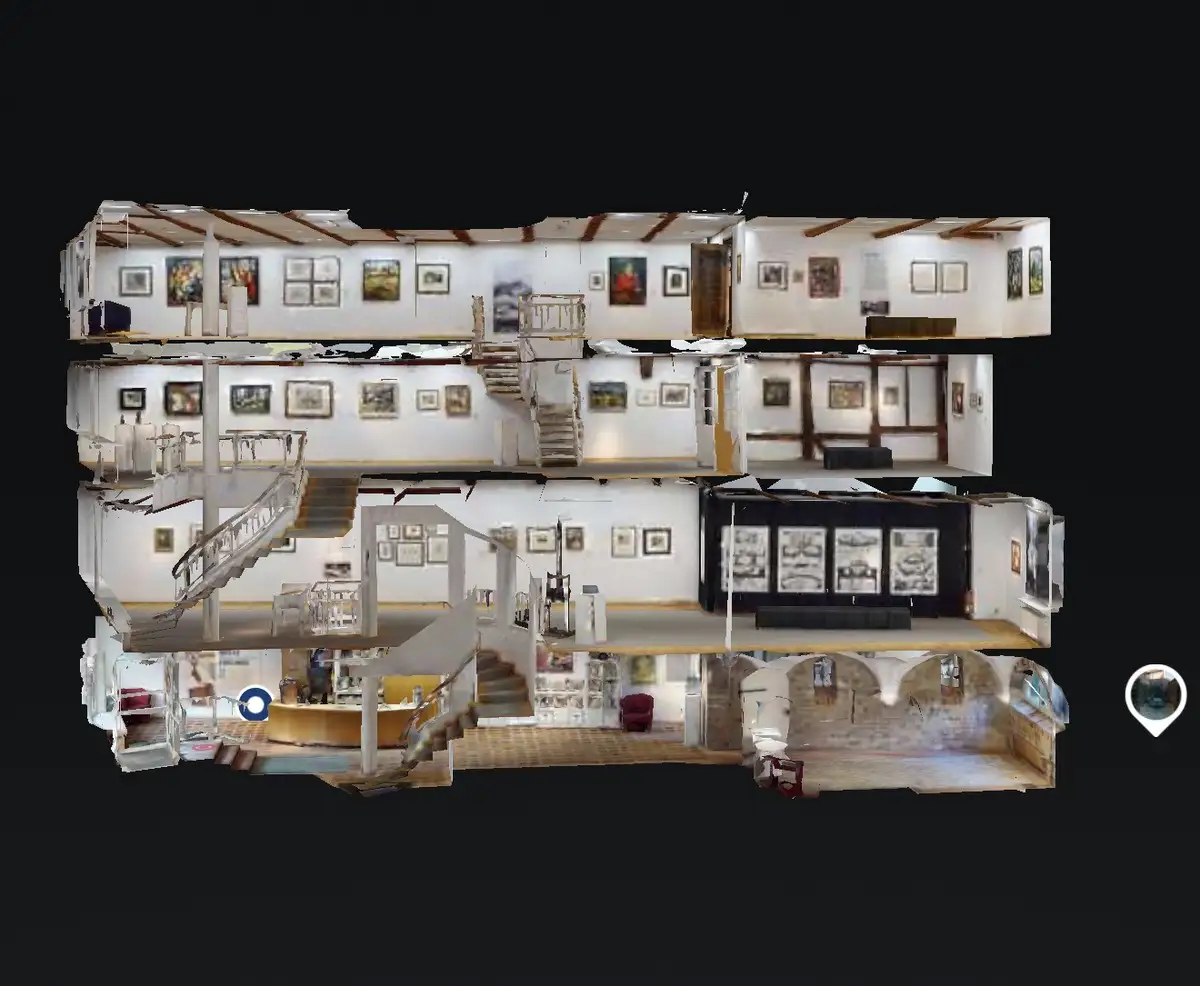 Kunsthaus Stade – Dollhouse-Querschnitt frontal mit Treppen und Galerieräumen