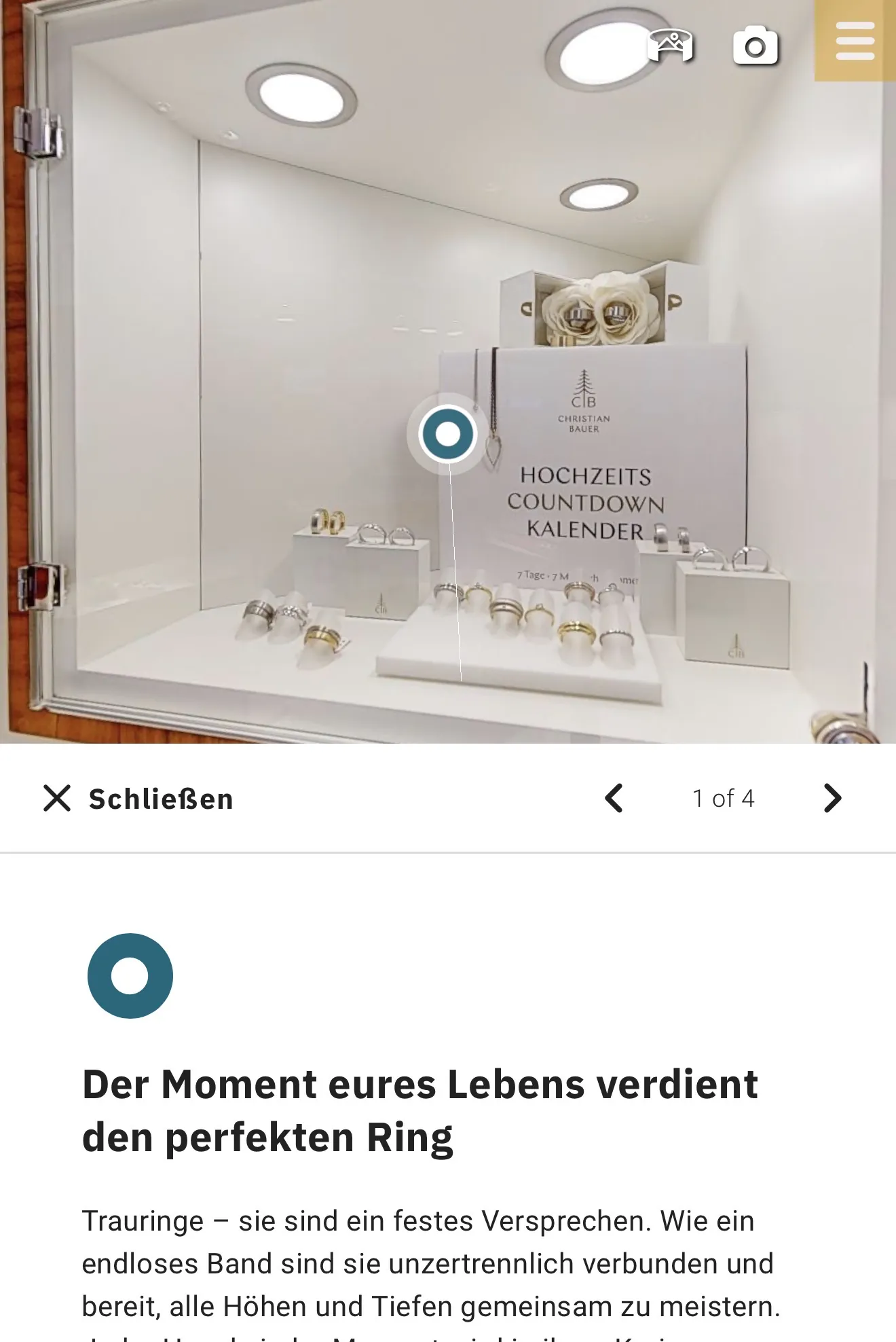 Matterport Infopunkt geöffnet – Trauringbeschreibung Juwelier