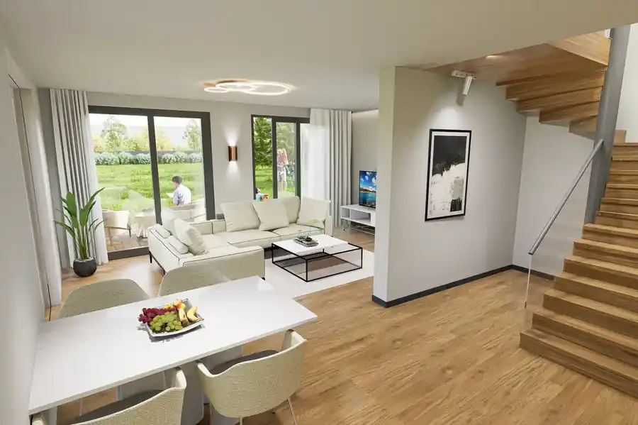 Interior Rendering - Offener Wohnbereich