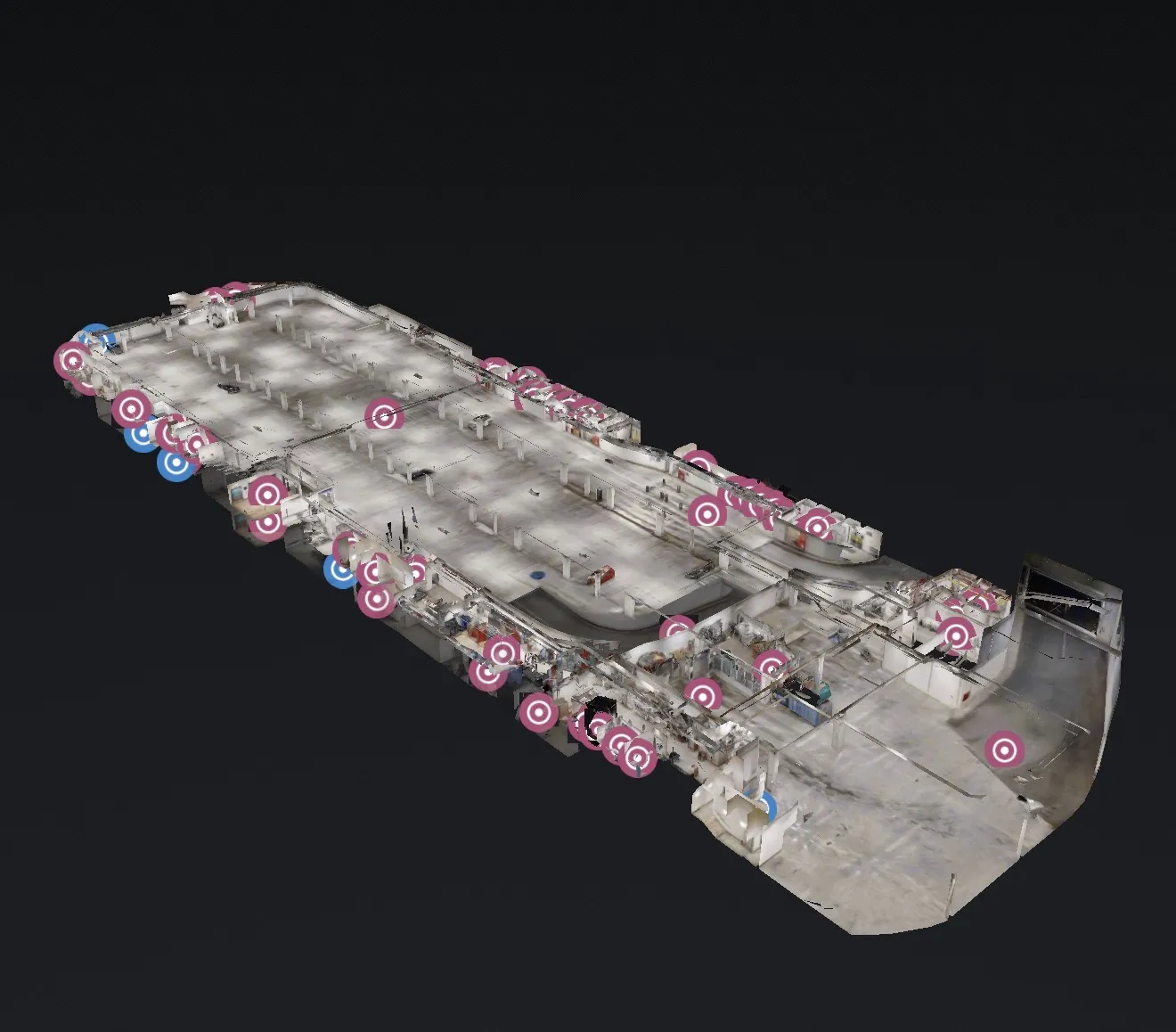 3D-Modell eines Parkhauses in der Vogelperspektive – alle Ebenen und Rampen sichtbar