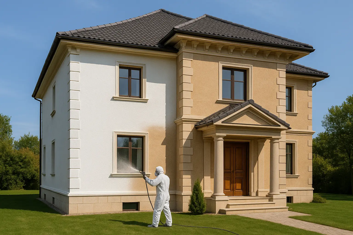 Haus mit Nanofassadendämmung – Fassade nach der Beschichtung