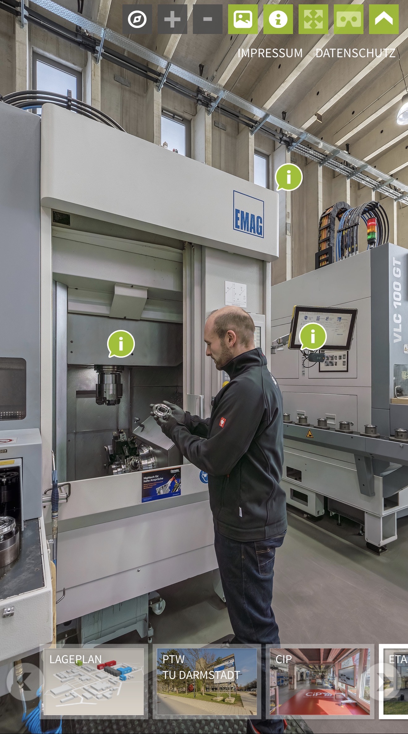 Industrierundgang Darmstadt – Mitarbeiter an EMAG VLC 100 GT Drehmaschine