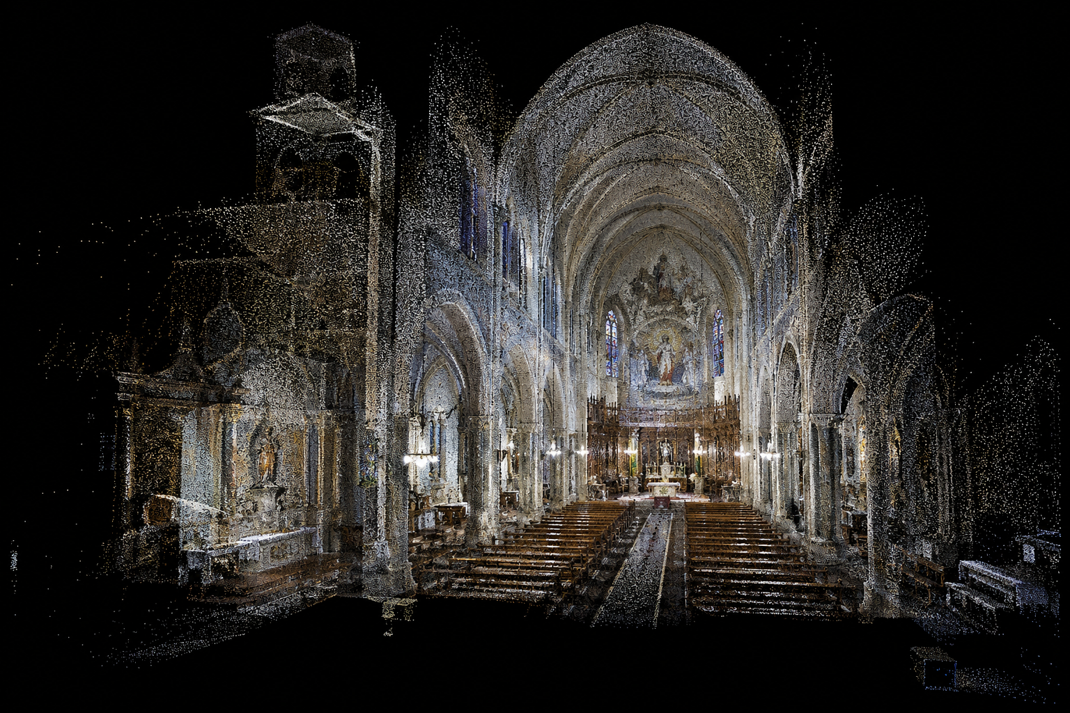 Punktwolke Kirche – Echtfarben-Darstellung (RGB) mit 165 Millionen Messpunkten