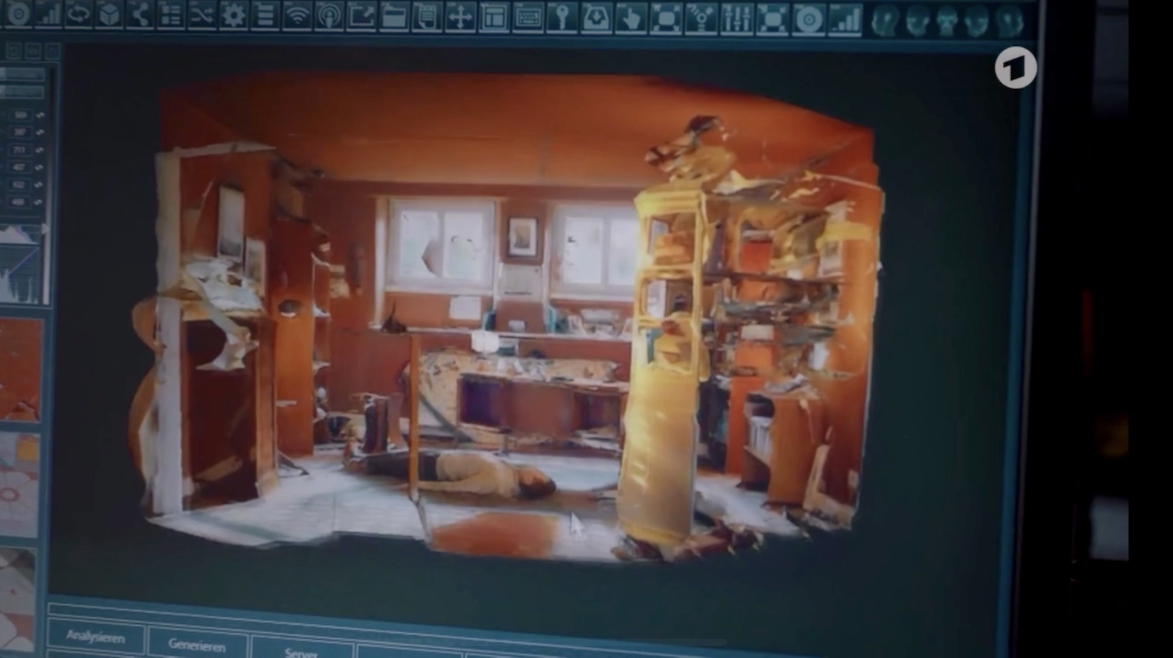 Bildschirm mit 3D-Punktwolke des Tatorts