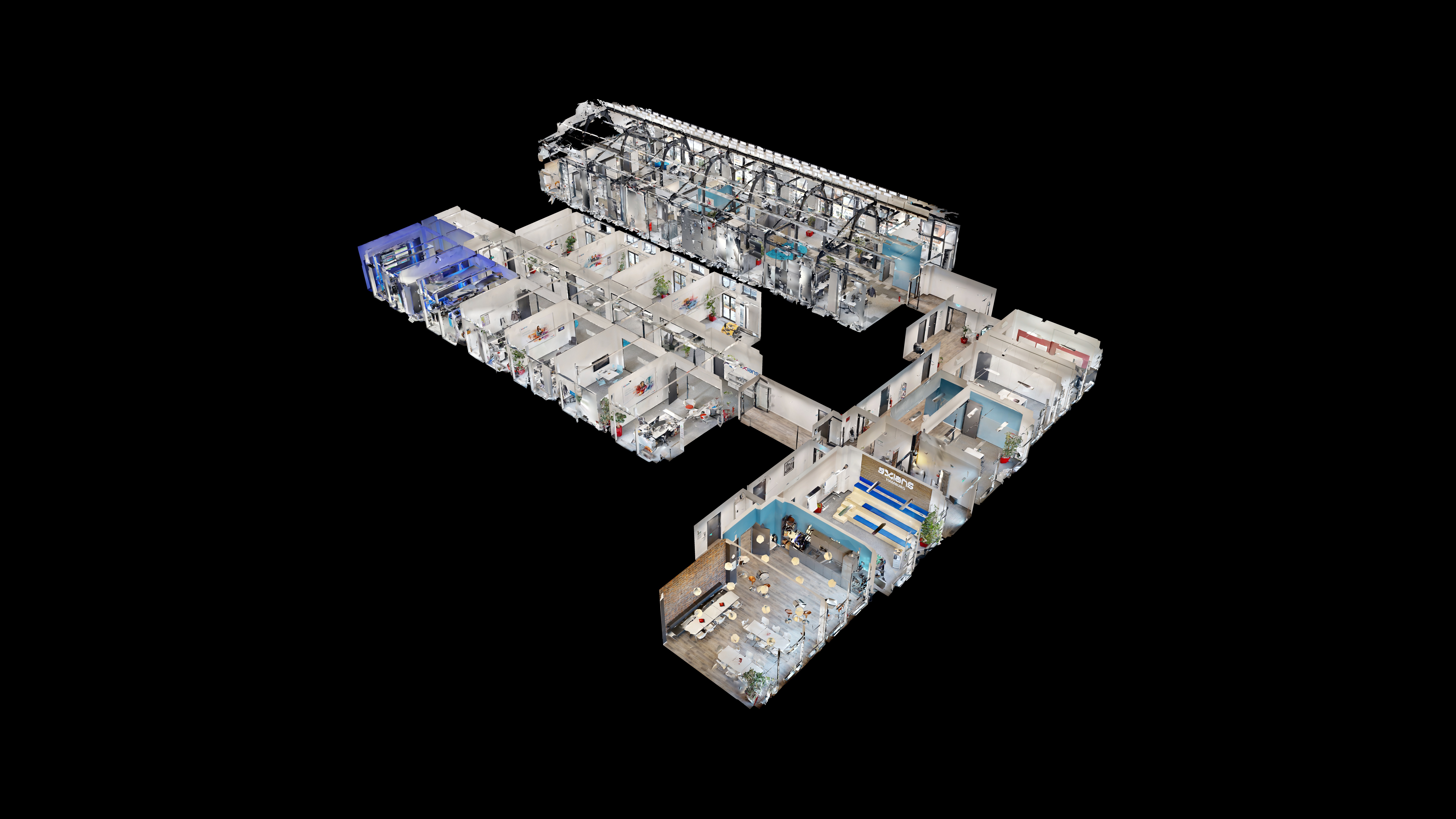 Moderner Bürokomplex über mehrere Etagen – Matterport Dollhouse Ansicht
