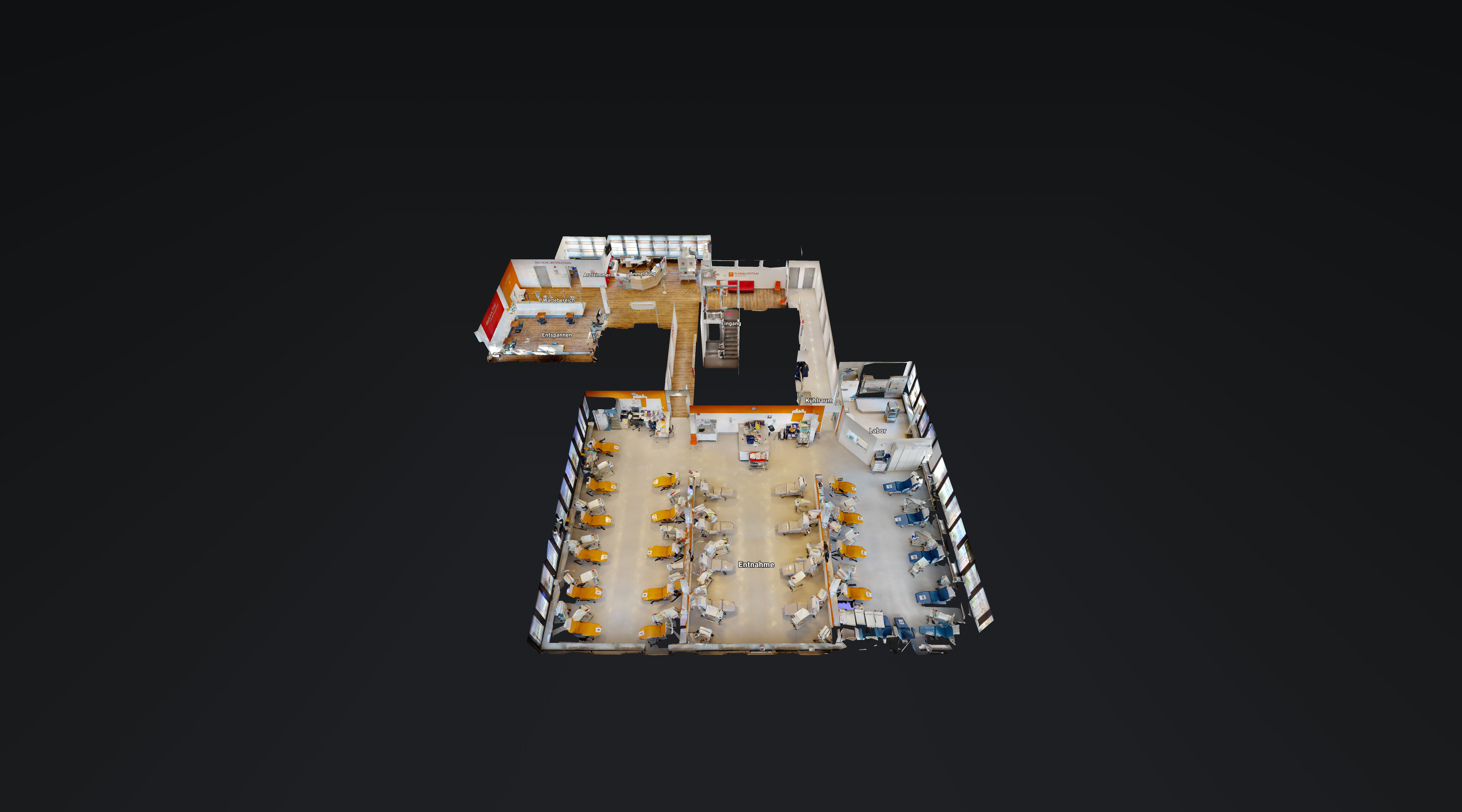 Plasmaspendezentrum Würzburg – Matterport Dollhouse Ansicht