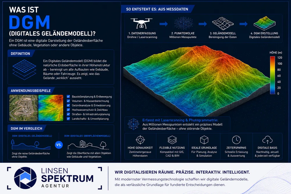 Was ist ein DGM? Digitales Geländemodell Infografik – Linsenspektrum